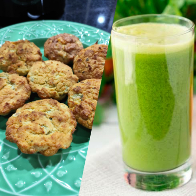 Muffin de couve flor com frango sem gl�ten e suco verde