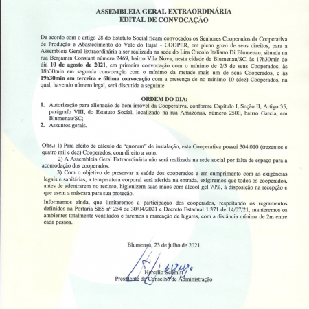 Assembleia Geral Extraordin�ria - Edital Convoca��o