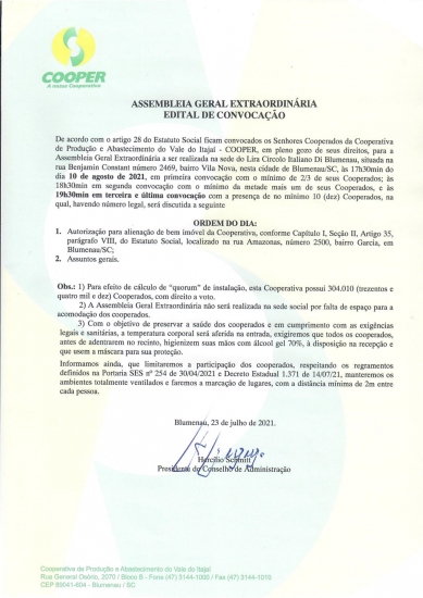 Assembleia Geral Extraordin�ria - Edital Convoca��o