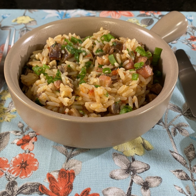 Arroz carreteiro de carne seca com bacon