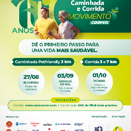 Inscri��es abertas para a Caminhada e Corrida Movimento Cooper