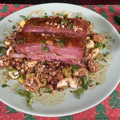 Costela su�na com farofa festiva de banana