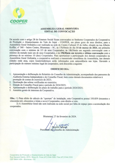 Assembleia Geral Ordin�ria 2024