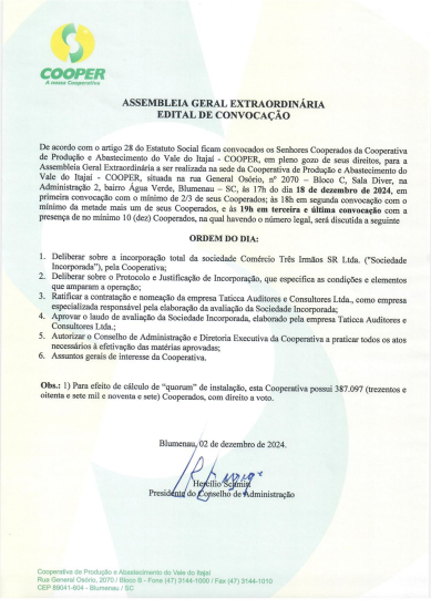 Assembleia Geral Extraordin�ria Dezembro 2024