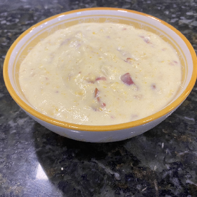 Sopa de creme de milho com bacon