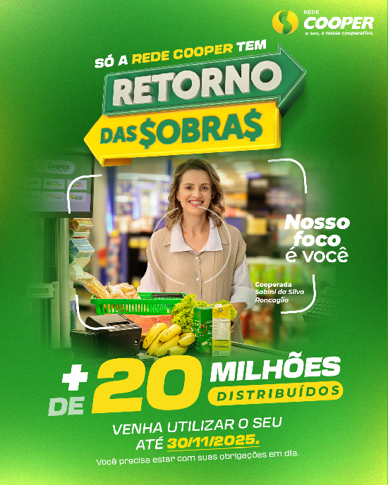 Rede Cooper inicia a distribuição de R$ 20,5 milhões em Retorno das Sobras