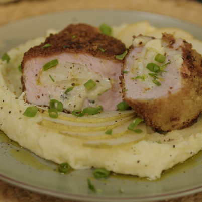 Lombo � milanesa recheado com pera e gorgonzola