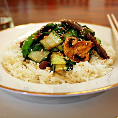 Alcatra bovina com broto de feij�o e vagem